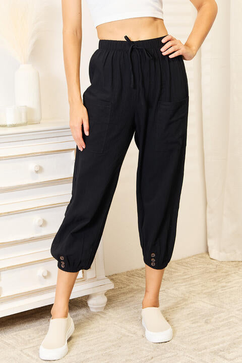 swvws Double Take Decorative Button Cropped Pants