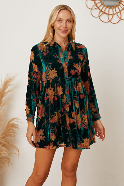 swvws Floral Button Up Collared Neck Shirt Dress