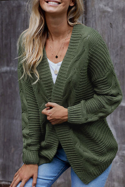 swvws Waffle-Knit Open Front Dropped Shoulder Sweater