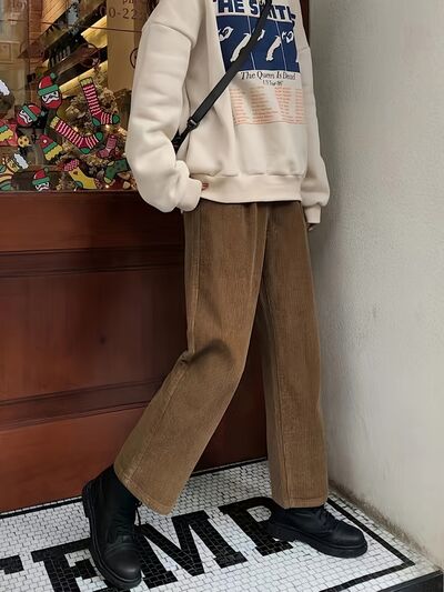 swvws Corduroy High Waist Cropped Straight Pants