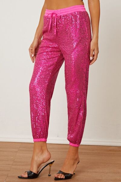 swvws Sequin Drawstring Pants with Pockets