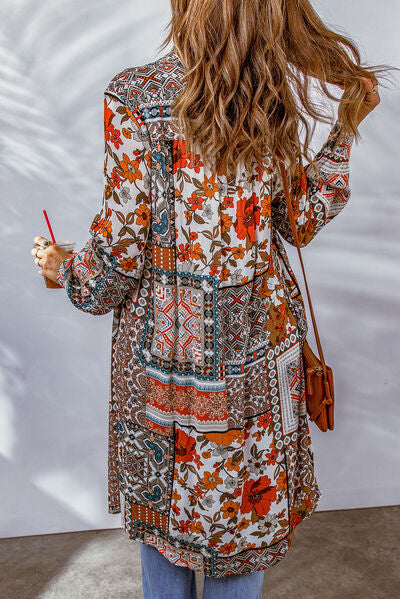 swvws Printed Button Up Long Sleeve Shirt Dress