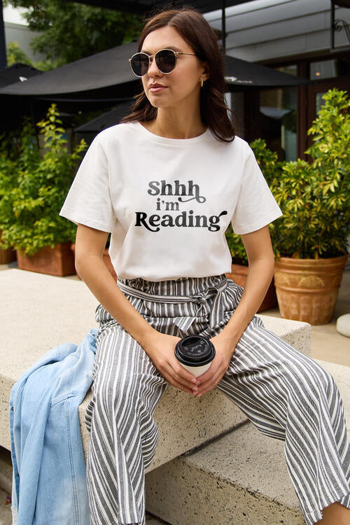 swvws Simply Love Full Size SHHH I'M READING Short Sleeve T-Shirt