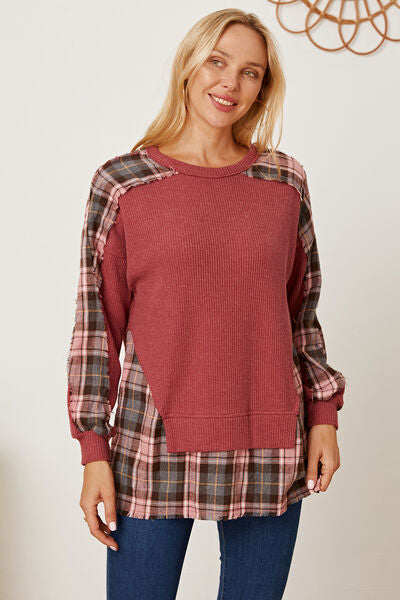 swvws Plaid Round Neck Dropped Shoulder Sweatshirt