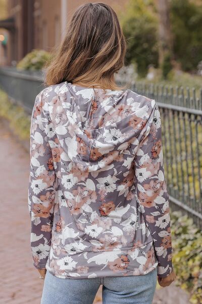 swvws Floral Zip Up Pocketed Hoodie