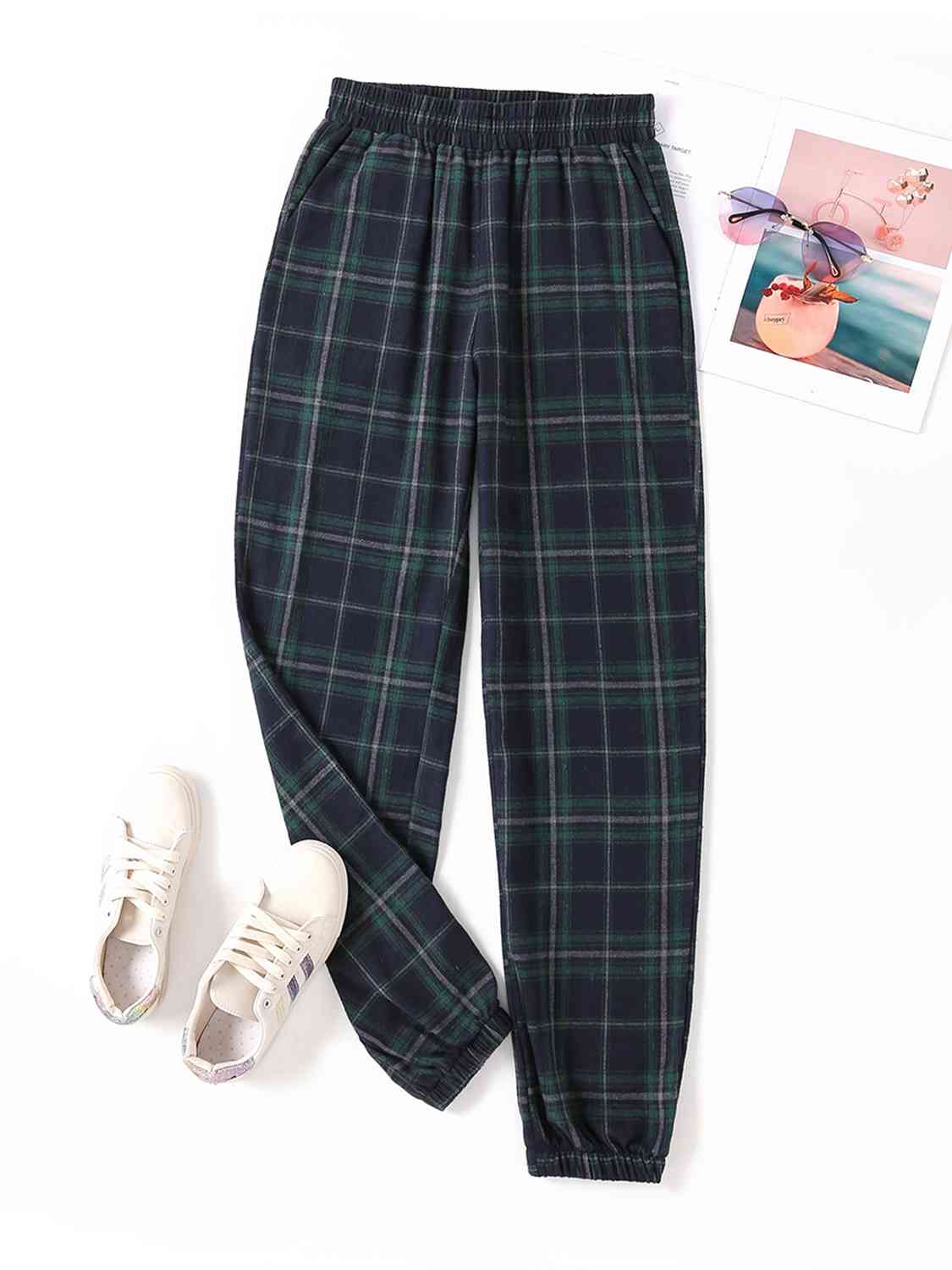 swvws Plaid Elastic Waist Joggers