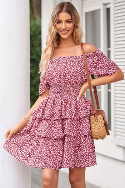 swvws Floral Smocked Short Sleeve Layered Dress