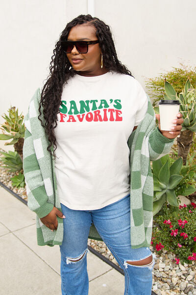 swvws Simply Love Full Size SANTA'S FAVORITE Round Neck T-Shirt