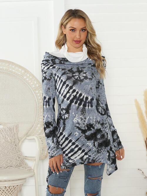 swvws Printed Raglan Sleeve Mock Neck T-Shirt