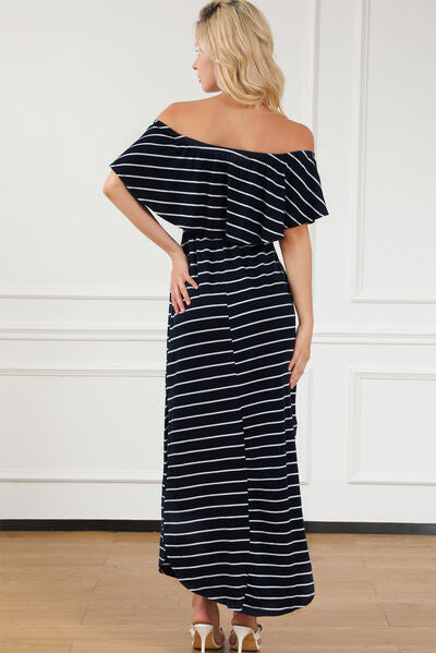 swvws Striped Off-Shoulder Slit Dress