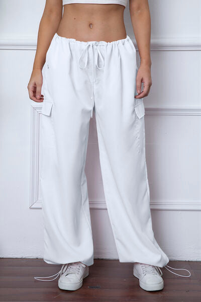 swvws Drawstring Waist Pants with Pockets