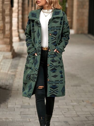 swvws Geometric Pocketed Dropped Shoulder Coat