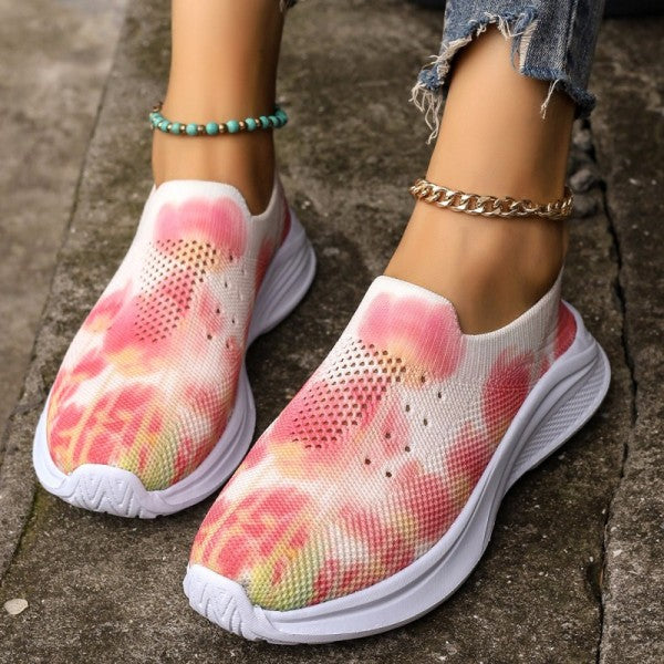 swvws - Pink Casual Sportswear Daily Patchwork Tie-dye Round Mesh Breathable Comfortable Out Door Shoes