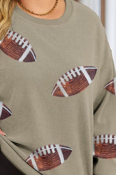 swvws Plus Size Sequin Football Dropped Shoulder Sweatshirt