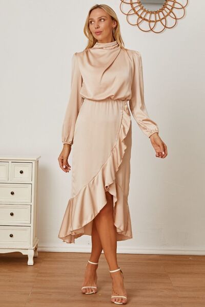 swvws Mock Neck Ruffled Asymmetrical Dress