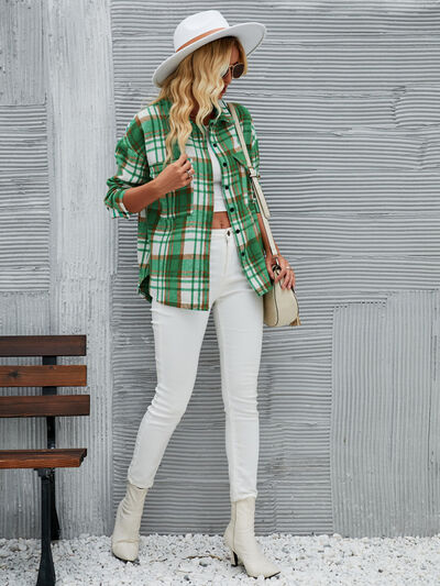 swvws Plaid Pocketed Button Up Dropped Shoulder Jacket