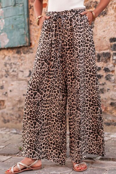 swvws Leopard Drawstring Wide Leg Pants