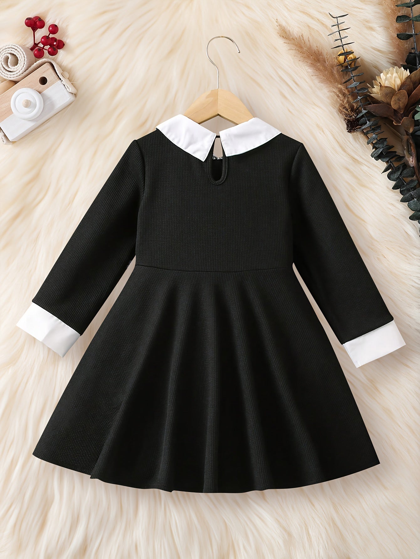 Adorable Toddler Girl's Long Sleeve Splicing Collar Dress - Casual, Preppy Style, Perfect for Spring, Fall, and Christmas Gift Giving - Soft, Comfortable, and Stylish