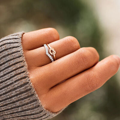 swvws Knotted Heart Shape Inlaid Zircon Ring