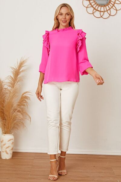 swvws Frill Ruffled Three-Quarter Sleeve Blouse