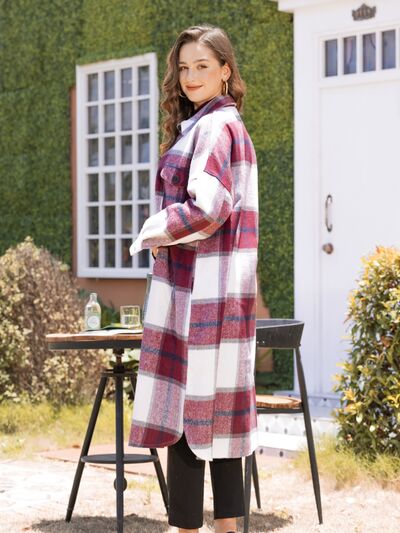 swvws Plaid Button Up Dropped Shoulder Coat