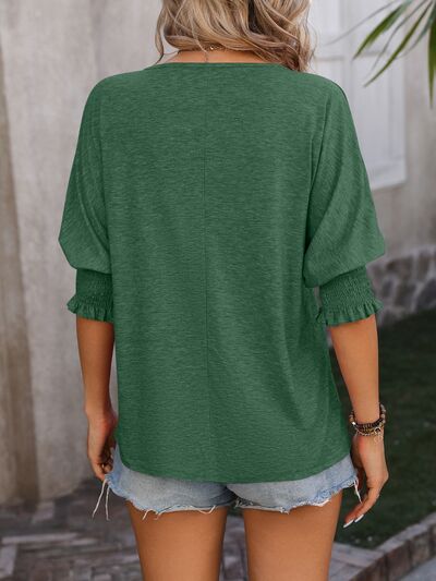 swvws Heathered Notched Lantern Sleeve Blouse