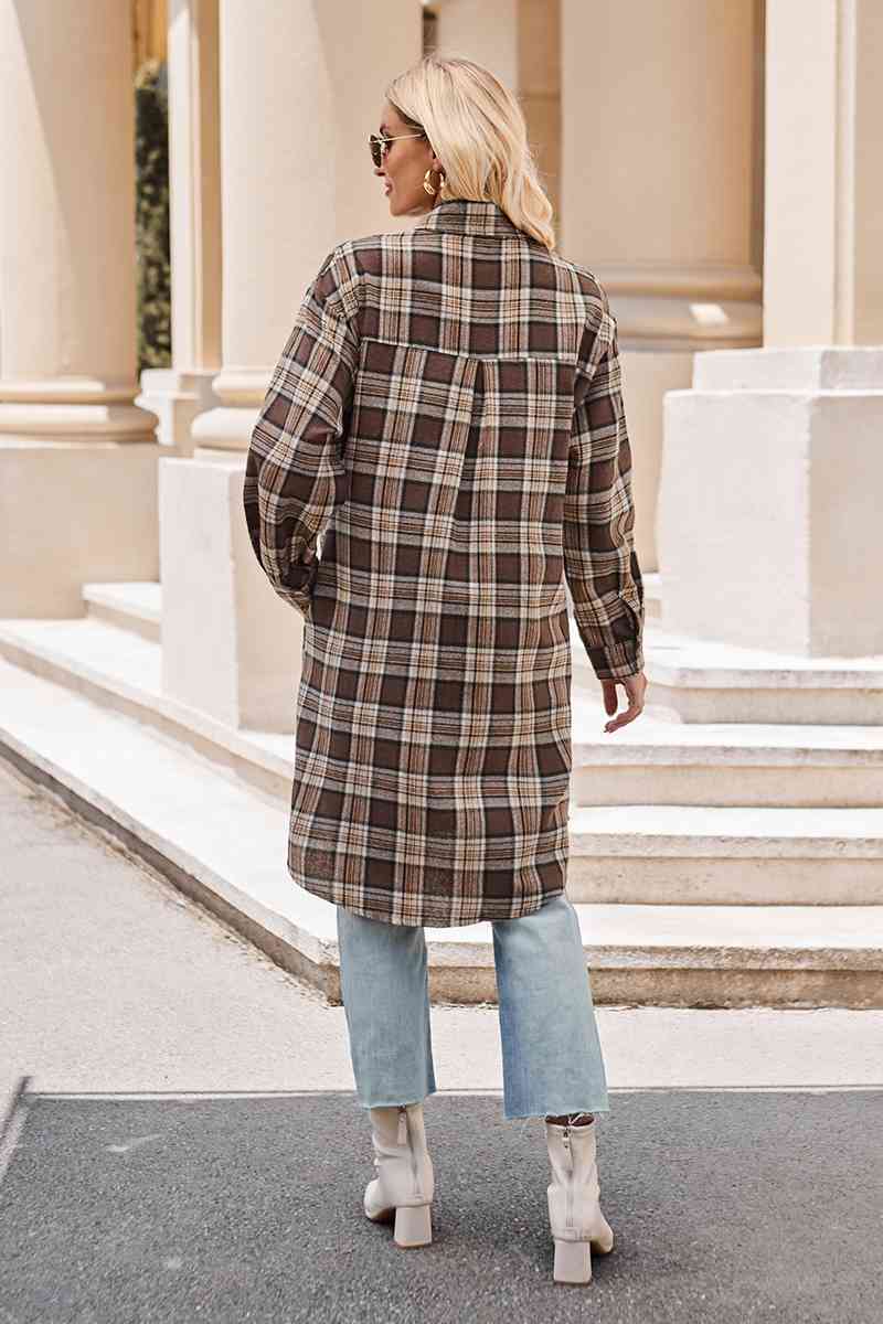 swvws Plaid Collared Neck Long Sleeve Coat