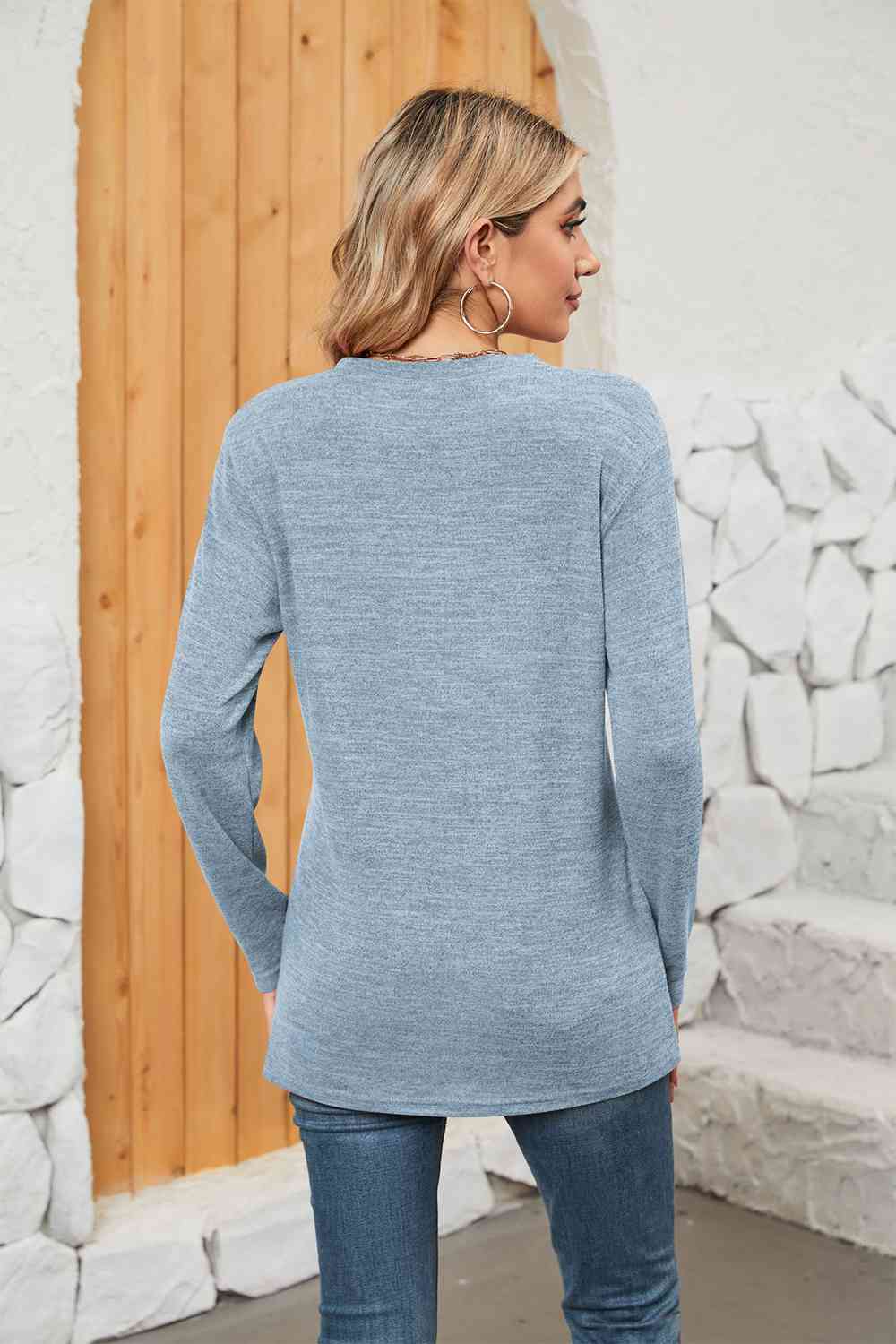 swvws Notched Neck Long Sleeve T-Shirt