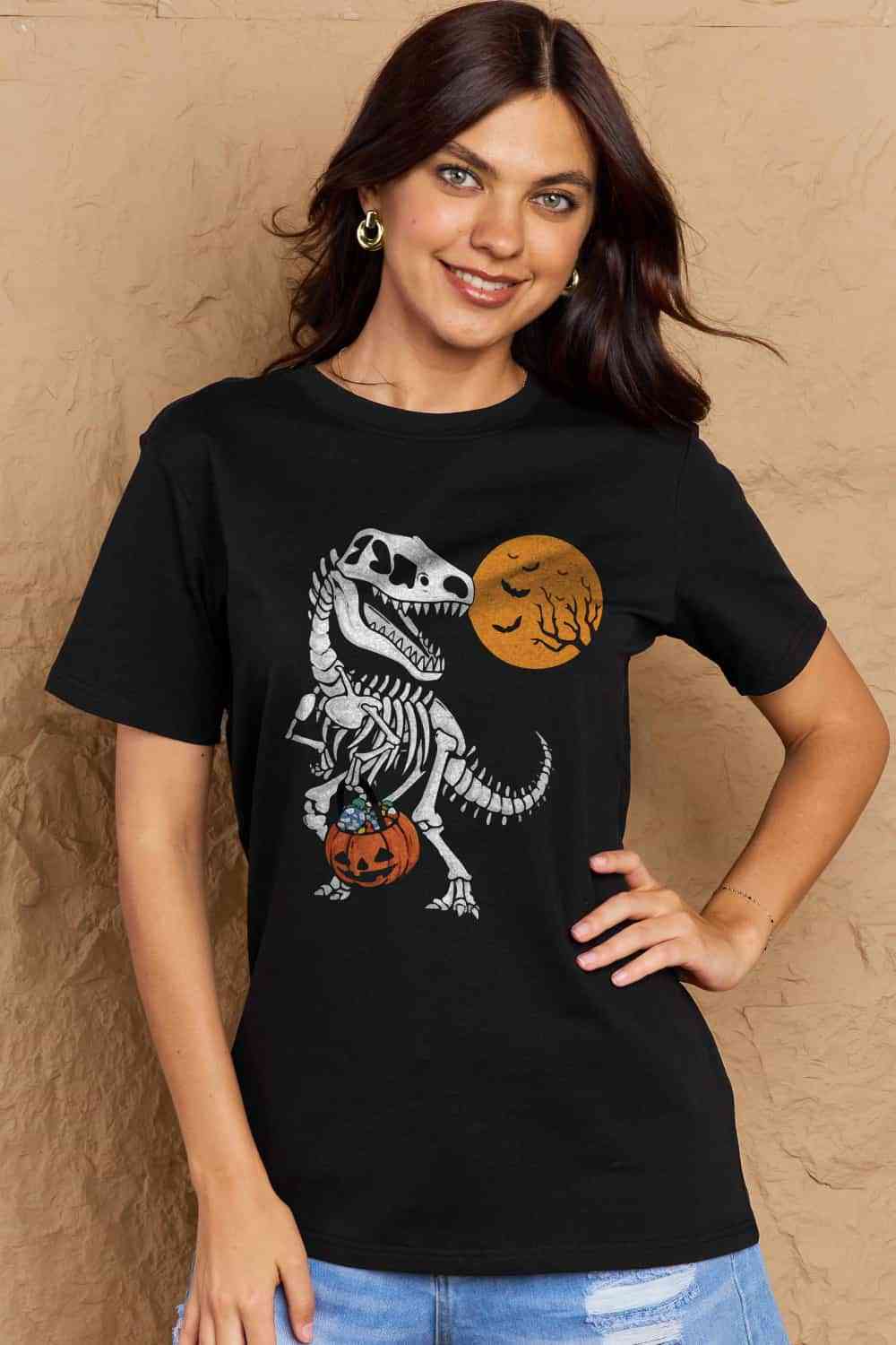 swvws Simply Love Full Size Dinosaur Skeleton Graphic Cotton T-Shirt