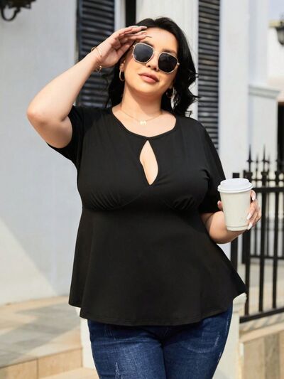 swvws Plus Size Cutout Short Sleeve Blouse