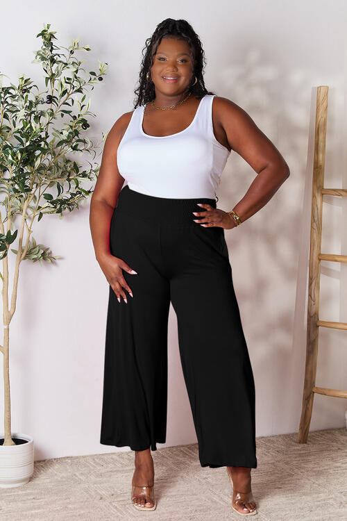 swvws Double Take Full Size Smocked Wide Waistband Wide Leg Pants