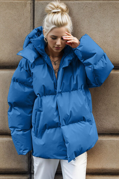 swvws Pocketed Zip Up Hooded Puffer Jacket