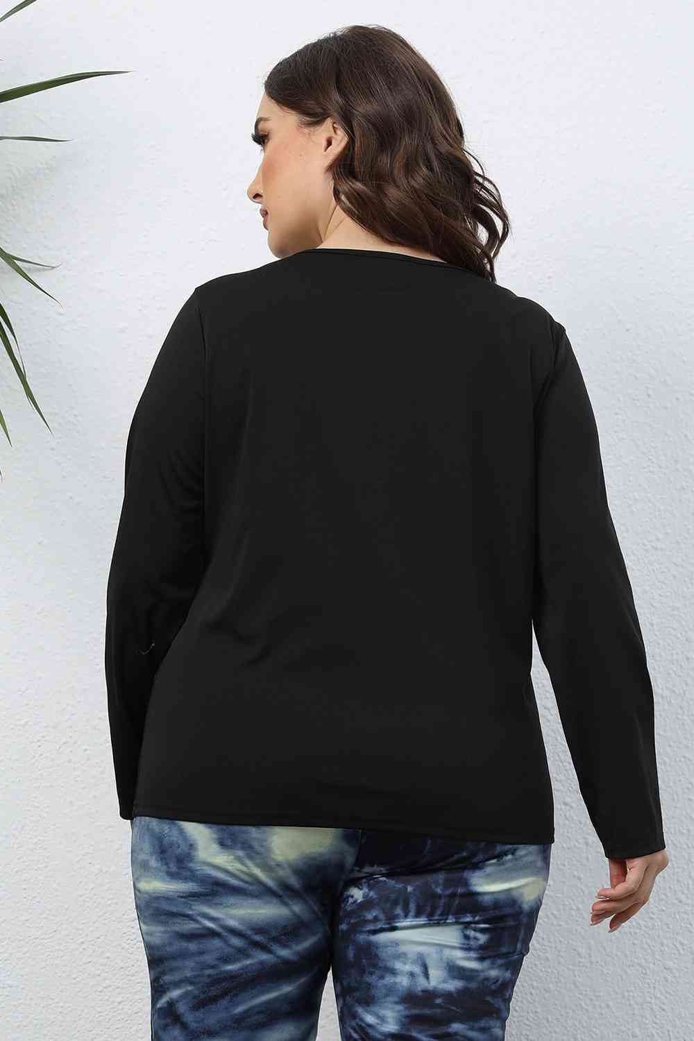 swvws Plus Size Cutout Front Long Sleeve T-Shirt