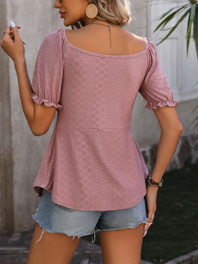 swvws Ruched V-Neck Flounce Sleeve Blouse