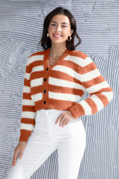 swvws Striped Button Up Cropped Cardigan