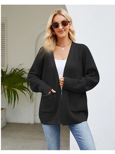 swvws Open Front Raglan Sleeve Pocketed Cardigan