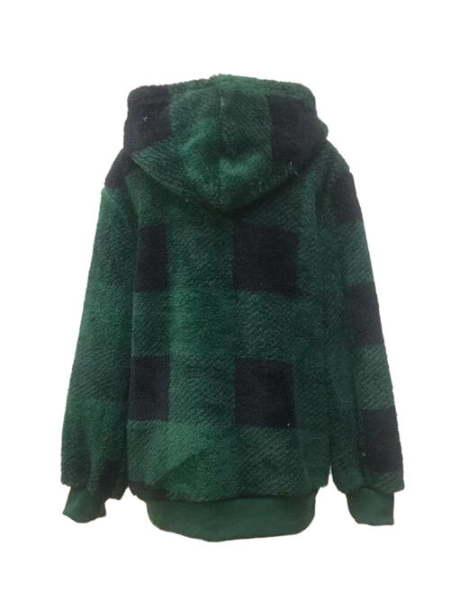 swvws Plaid Half Zip Drawstring Hoodie