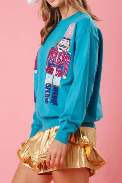 swvws Nutcracker Sequin Round Neck Dropped Shoulder Sweatshirt