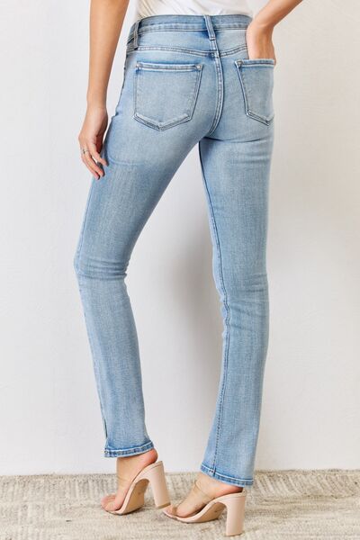 swvws Kancan Full Size Mid Rise Y2K Slit Bootcut Jeans