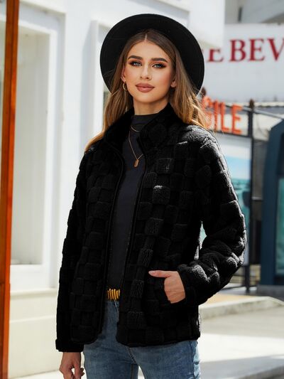 swvws Fuzzy Checkered Zip Up Jacket