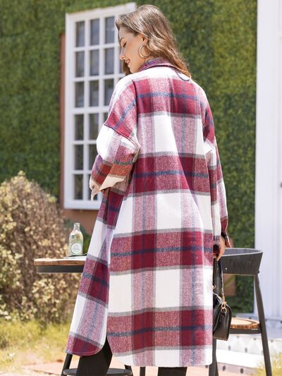 swvws Plaid Button Up Dropped Shoulder Coat