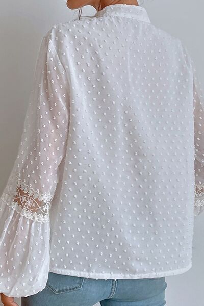 swvws Swiss Dot Lace Detail Tie Neck Shirt