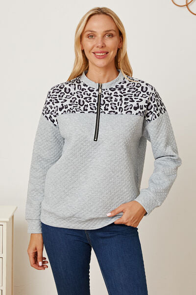 swvws Leopard Half Zip Dropped Shoulder Sweatshirt