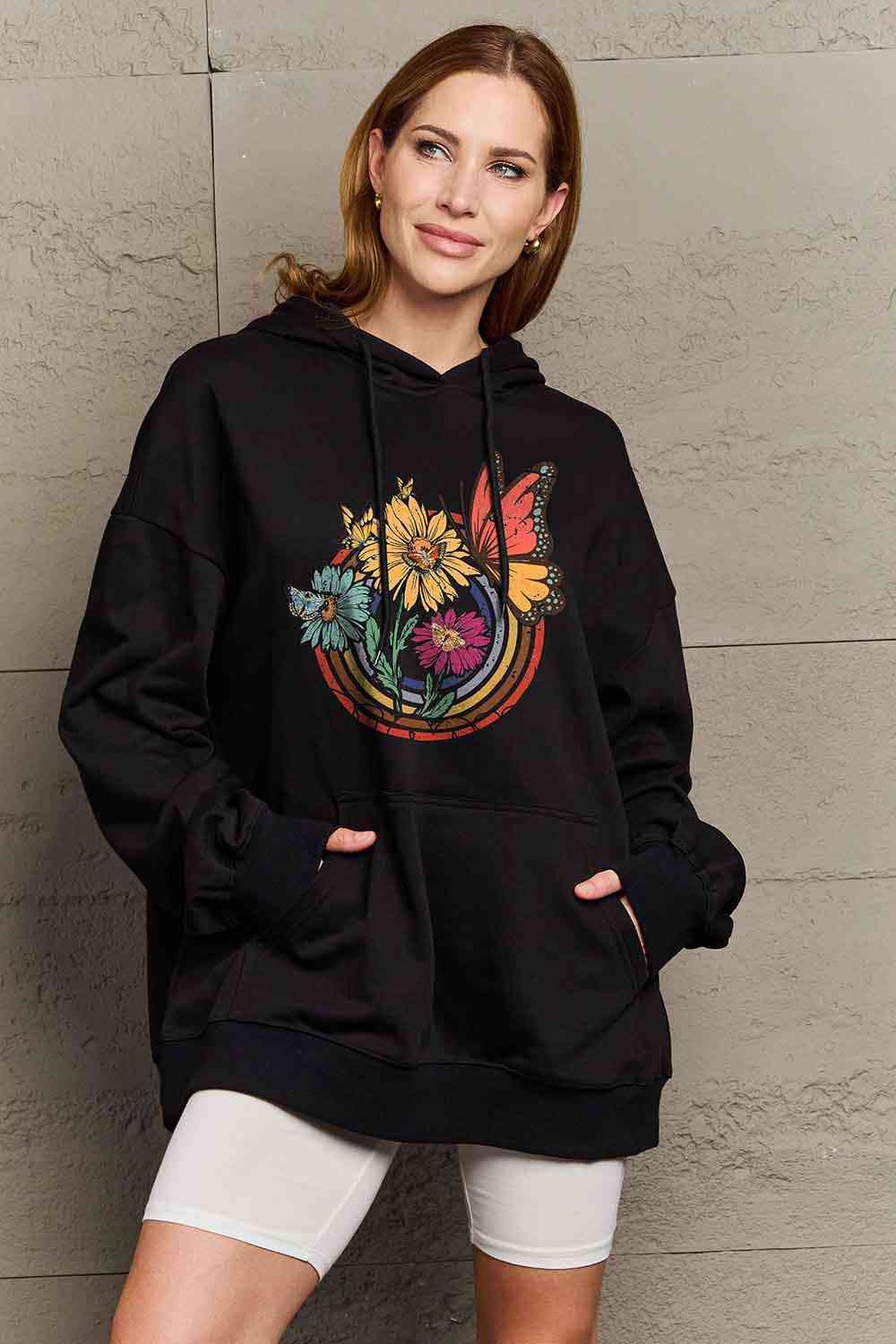 swvws Simply Love Simply Love Full Size Butterfly and Flower Graphic Hoodie