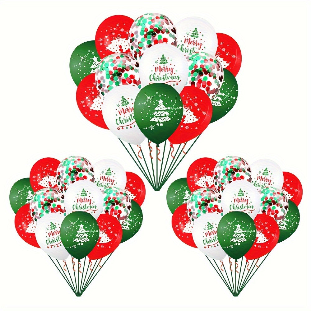 16pcs Merry Christmas Balloon Glitter Set -12 Inch Christmas Decoration Balloons - Dress Up Your New Year Party!