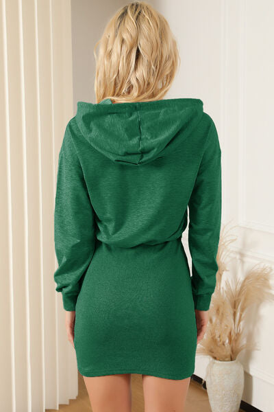 swvws Half Zip Drawstring Hooded Mini Dress