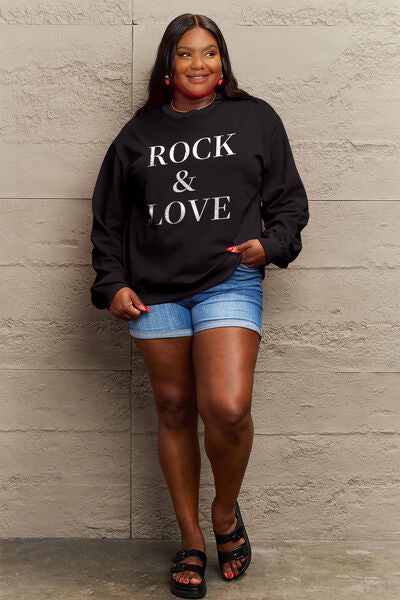 swvws Simply Love Full Size ROCK ��� LOVE Round Neck Sweatshirt