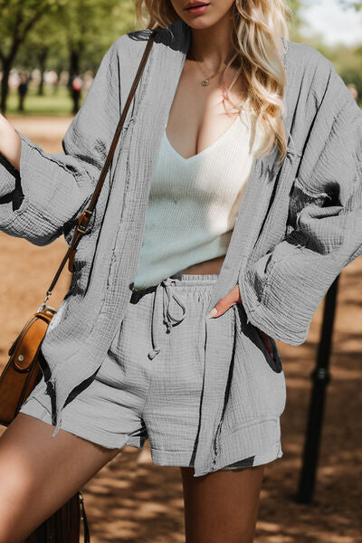 swvws Textured Open Front Long Sleeve Cardigan