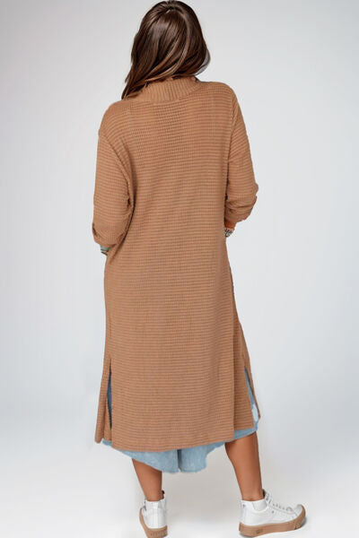 swvws Open Front Long Sleeve Longline Slit Cardigan