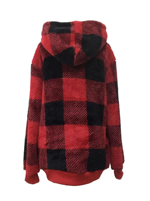 swvws Plaid Half Zip Drawstring Hoodie